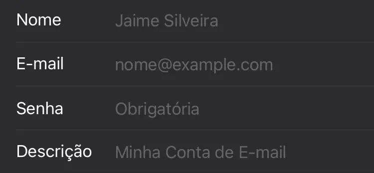 Preencher dados da conta no iOS