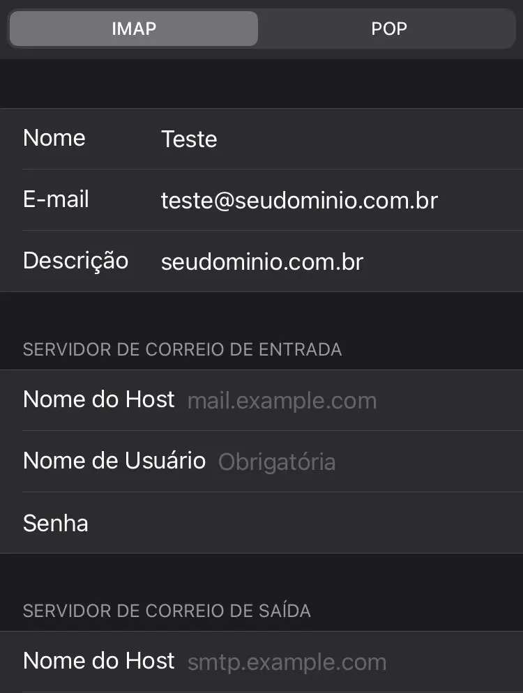 Configurar servidor IMAP no iOS