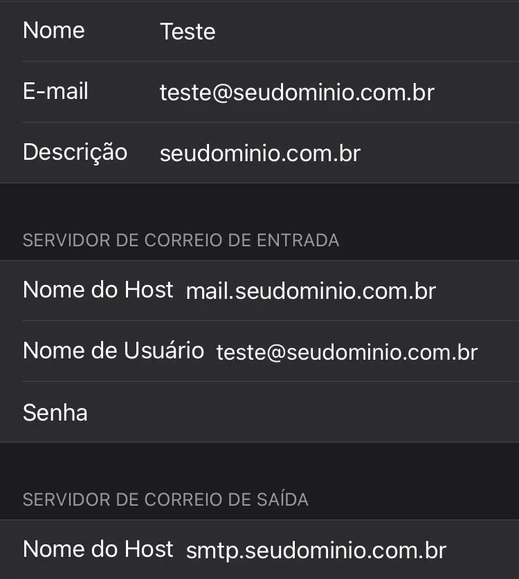 Configurar servidor de saída no iOS